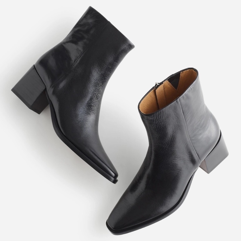 Madewell The Ardin Ankle Boot True Black 9.5 Block Heel Leather NR816